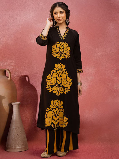 Dhiyona SN Women's Ethnic Motifs Printed Mandarin Collar Straight Kurta & Palazzos