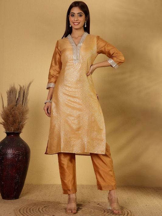 Dhiyona PD Women Woven Design Straight Kurta With Trouser And Dupatta