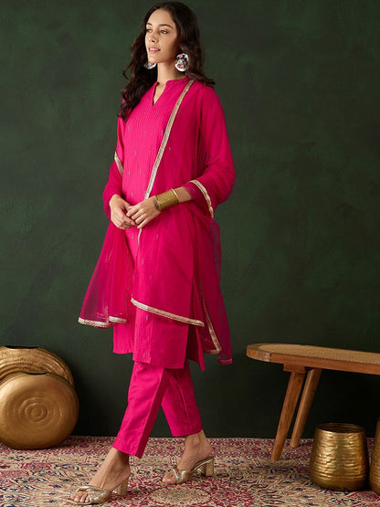 Dhiyona SN Women's Embroidered Pure Cotton Kurta Set With Dupatta