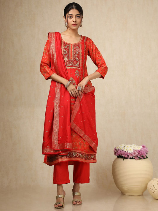 Dhiyona SO Women's Women Mirror Work Kurta with Trousers & With Dupatta