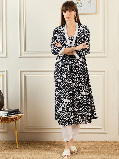 Dhiyona IE Abstract Printed Pleated A-Line Kurta