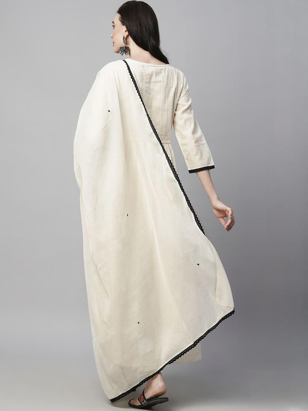 Dhiyona SN Women's Woven Design Embroidered Cotton Kurta with Trousers & Dupatta