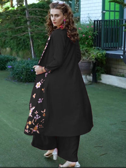 Women Floral Embroidered Regular Beads and Stones Kurta with Palazzos