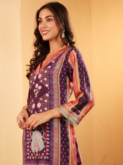 Dhiyona VA Women'sEthnic Motifs Printed Gotta Patti Chanderi Silk Kurta With Trousers & Dupatta