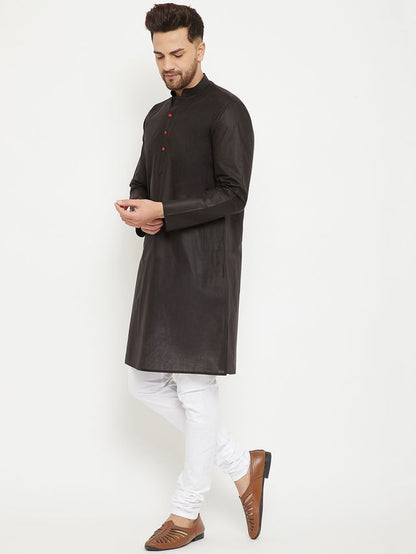 Men's Black Cotton Straight Kurta Pyjama Set