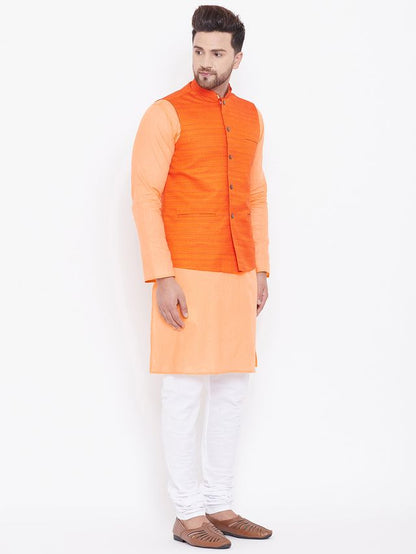 Men's Fawn Cotton Blend Straight Jacket  Kurta and Pyjama Set