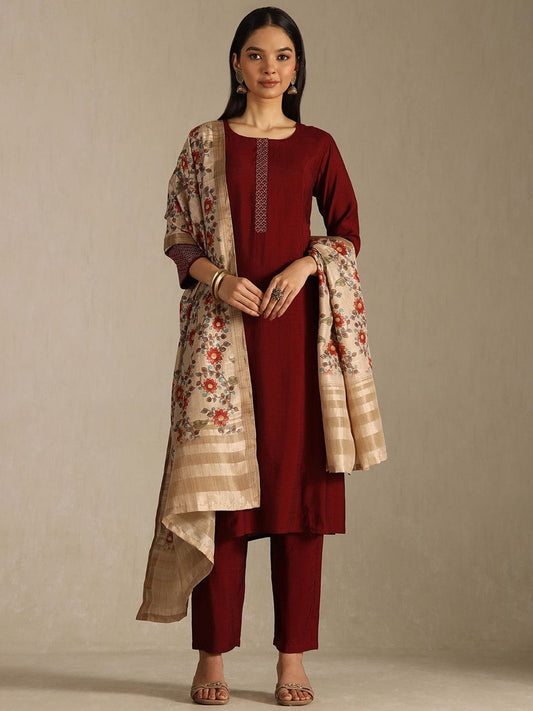 Dhiyona SO Women's Women Woven Design Regular A-Line Kurta with Trousers & Dupatta