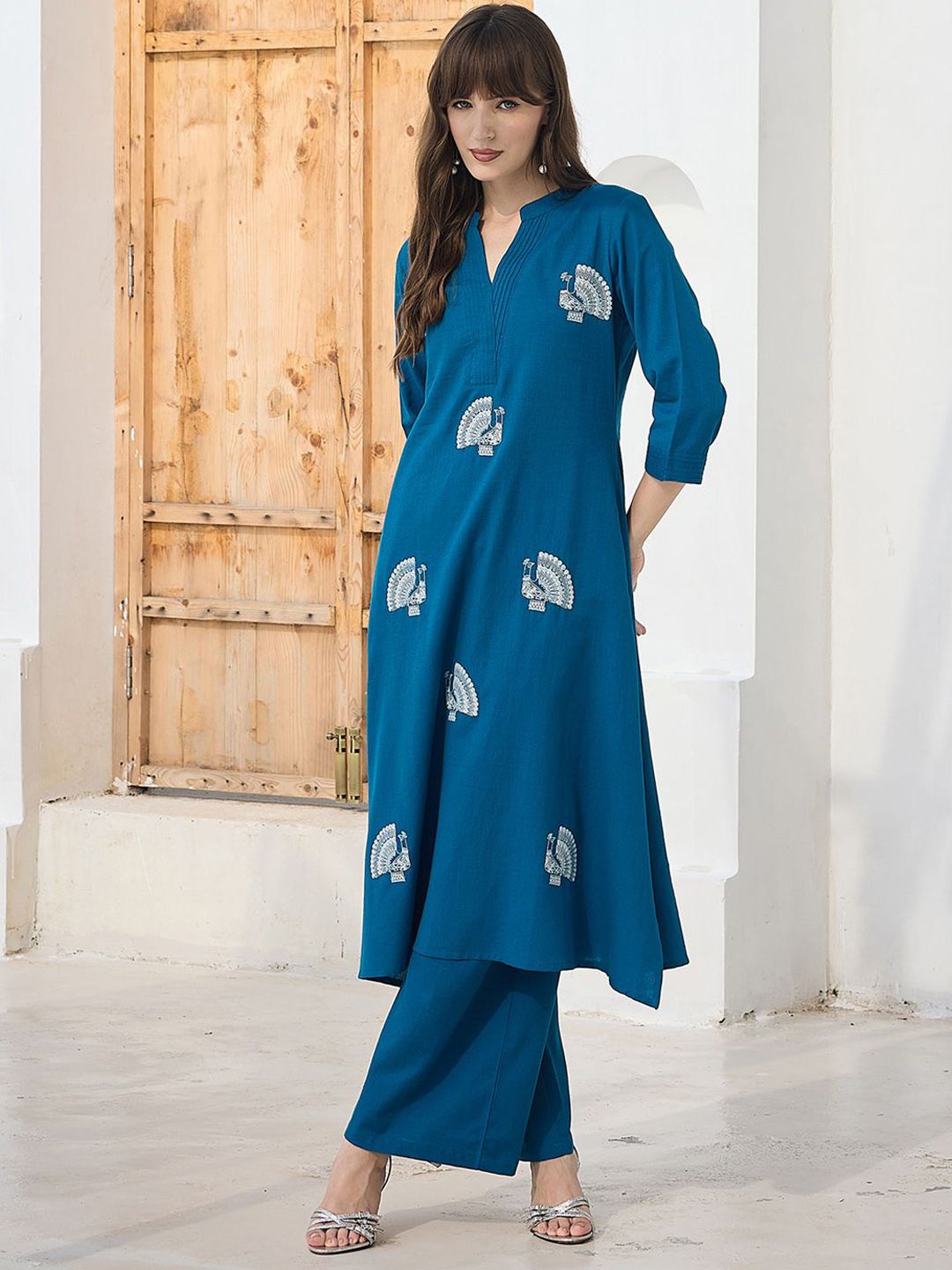 Women Ethnic Motifs Embroidered Regular Pure Cotton Kurta With Palazzos