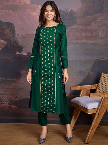 Dhiyona PD Women Ethnic Motifs Woven Design Straight Kurta With Trouser