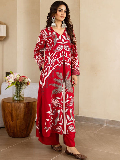 Floral Printed V-Neck Kurta with Palazzos