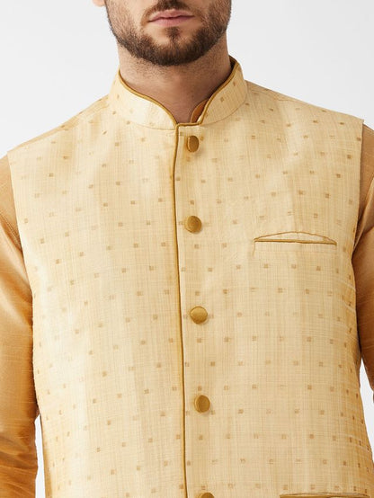 Men's Rose Gold Silk Blend Straight Jacket  Kurta and Dhoti Set
