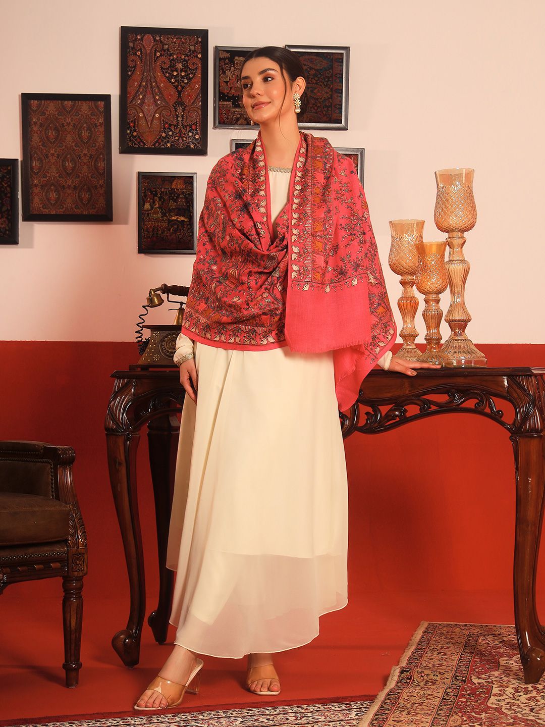 Dhiyona PA Ethnic Motifs Embroidered Woollen Shawl