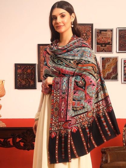 Dhiyona PA Rangrez Pure Wool Kalamkari Paisley Embroidered Shawl