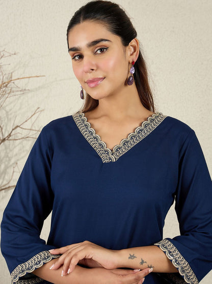 Women Ethnic Motifs Embroidered V-Neck Regular Sequinned Kurta with Trousers