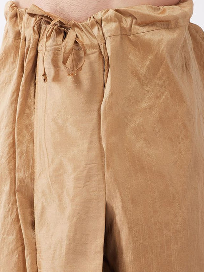 Men's Rose Gold Silk Blend Straight Jacket  Kurta and Dhoti Set