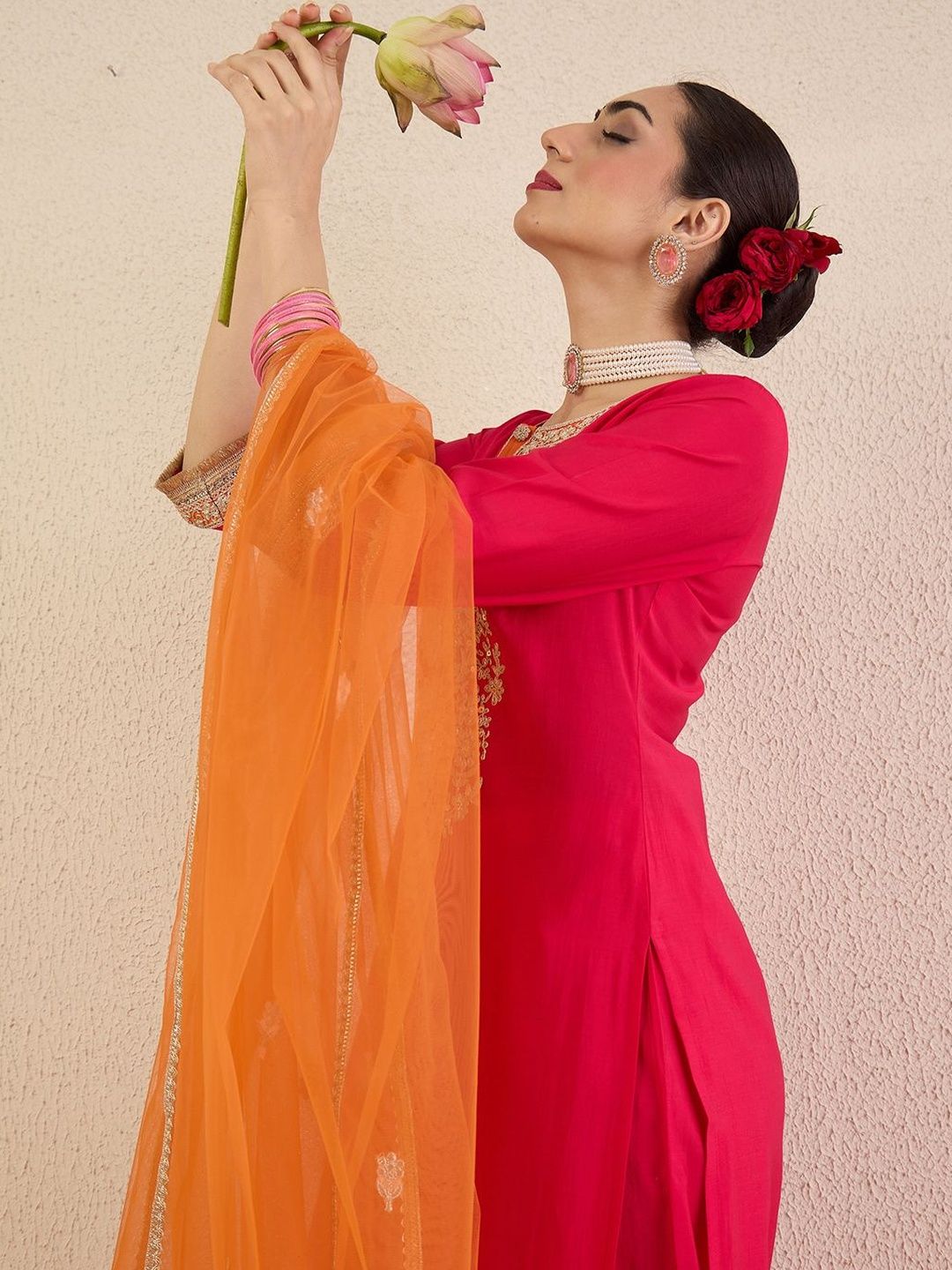 Women Ethnic Motifs Embroidered Regular Kurta with Trousers & With Dupatta