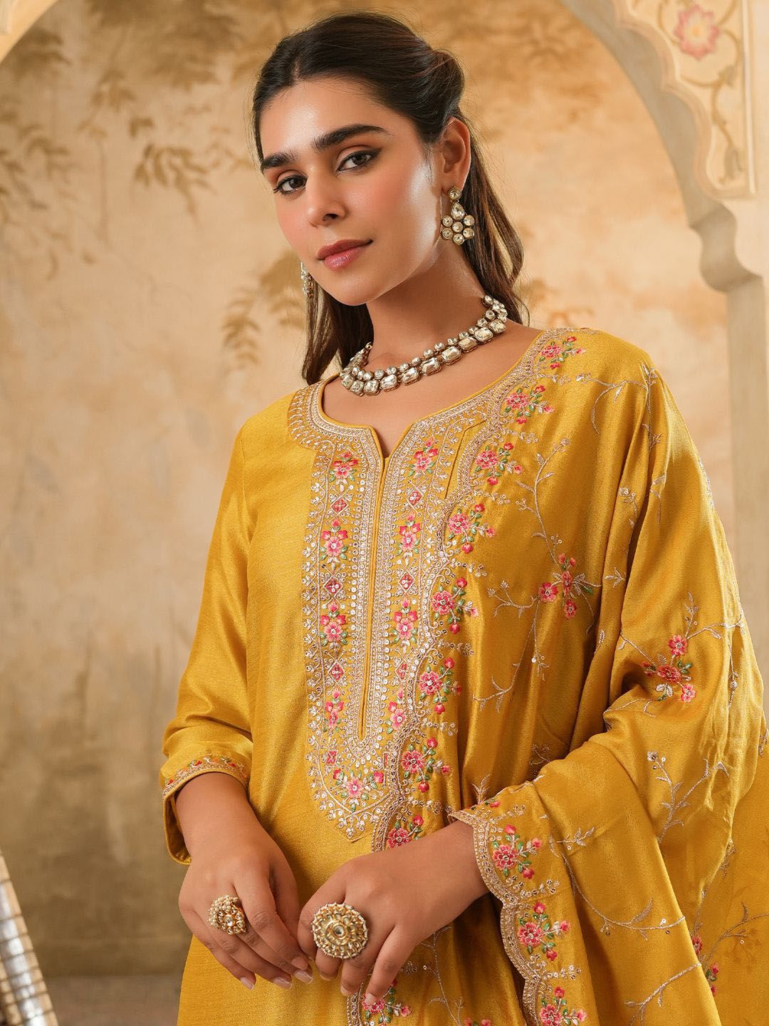 Women Floral Embroidered Kurta with Trousers & Dupatta