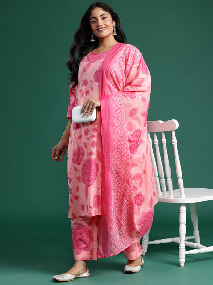 Floral Print Pure Cotton Kurta with Trousers & Dupatta