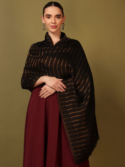 Dhiyona PA Striped Woven Design Woollen Reversible Shawl
