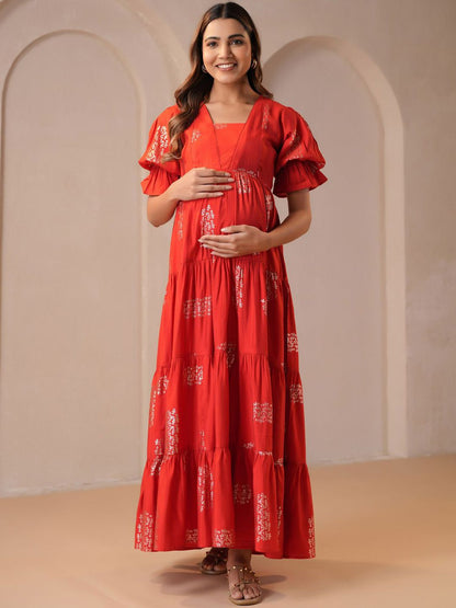 Dhiyona AY Women's Printed Fit & Flared Maternity Ethnic Dress