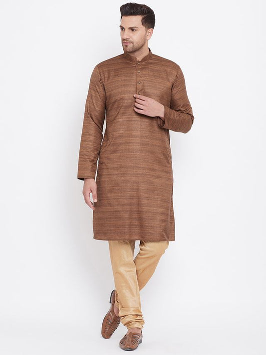 Men's Coffee Silk Blend Straight Kurta Pyjama Set