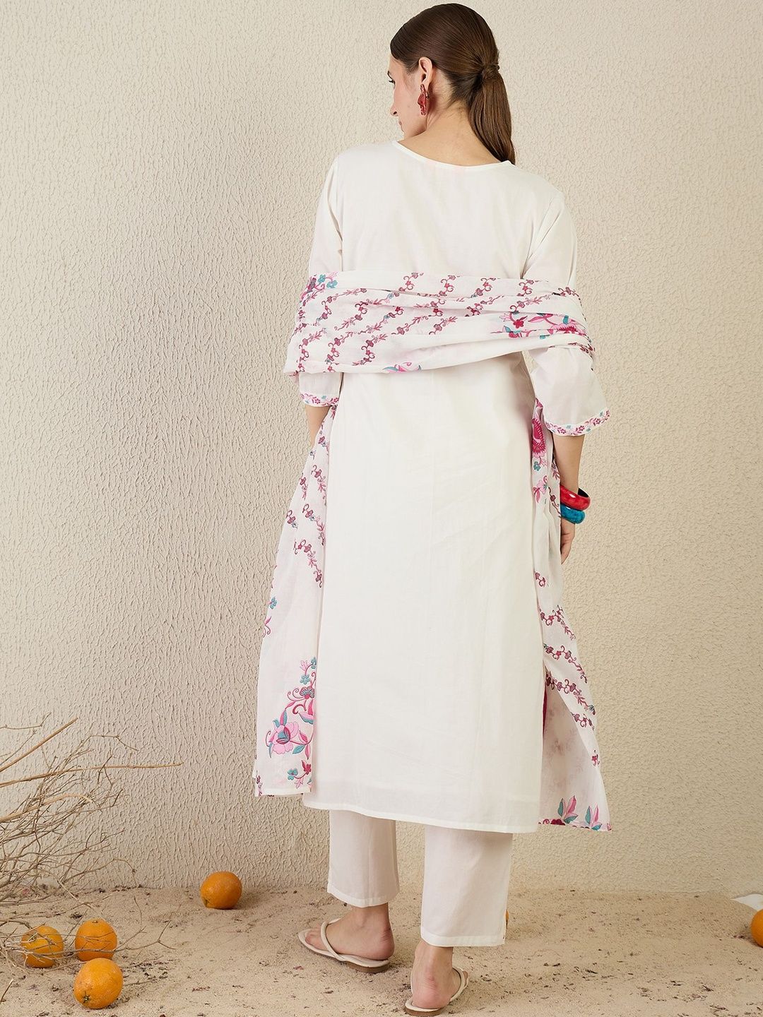 Ethnic Motifs Embroidered Thread Work Pure Cotton Kurta With Trouser & Dupatta