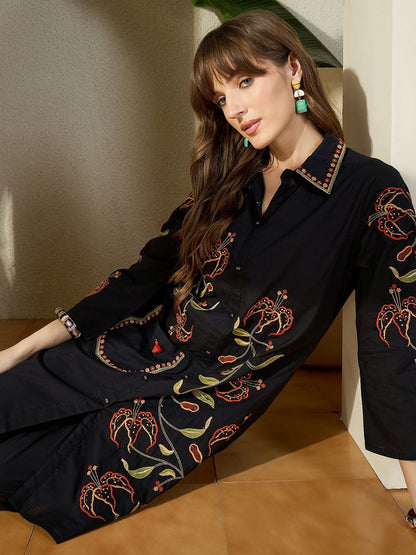 Dhiyona IE Embroidered Shirt Collar Pure Cotton Tunic With Trouser