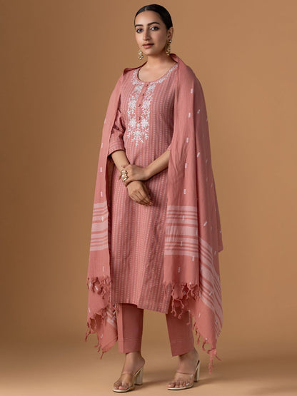 Dhiyona WP Women Jamdani Pure Cotton Suit Set With Dupatta