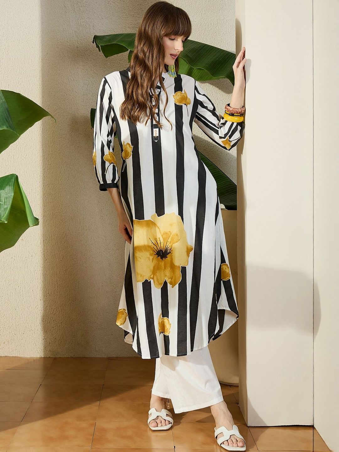 Women Striped Cotton A-Line Kurta with Trouser