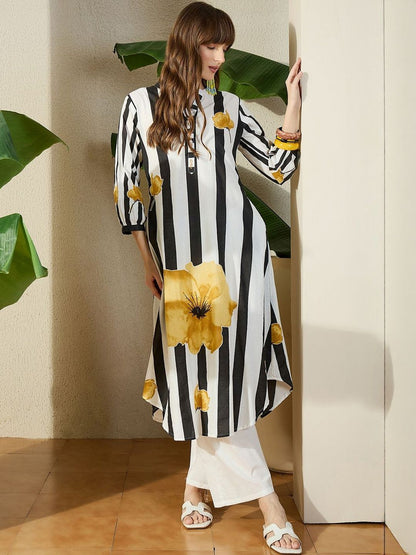 Women Striped Cotton A-Line Kurta with Trouser