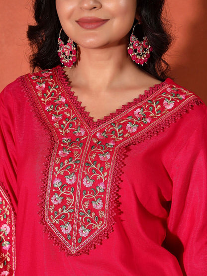 Dhiyona SN Women's Embroidered Straight Kurta With Trouser & Dupatta