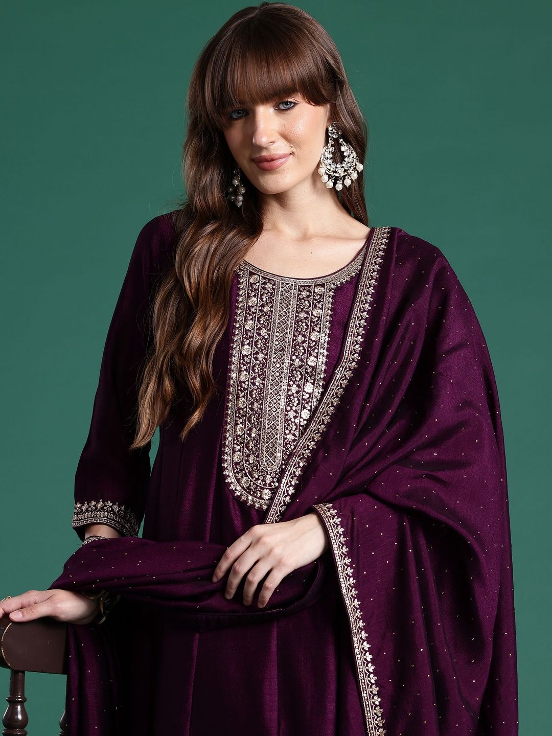 Women Ethnic Motifs Embroidered Regular Kurta with Trousers & With Dupatta