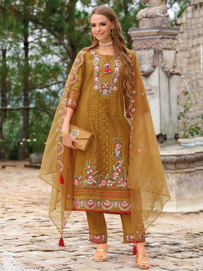 Adults-Women Woven Design Embroidered Kurta with Trousers & Dupatta