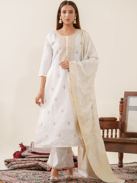 Dhiyona PD Women Ethnic Motifs Woven Design Kurta With Trousers & Dupatta