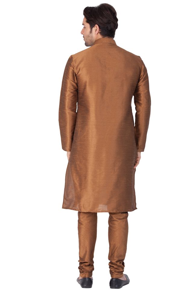 Men's Coffee Silk Blend Straight Kurta Pyjama Set