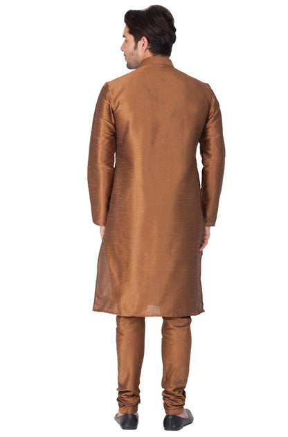 Men's Coffee Silk Blend Straight Kurta Pyjama Set