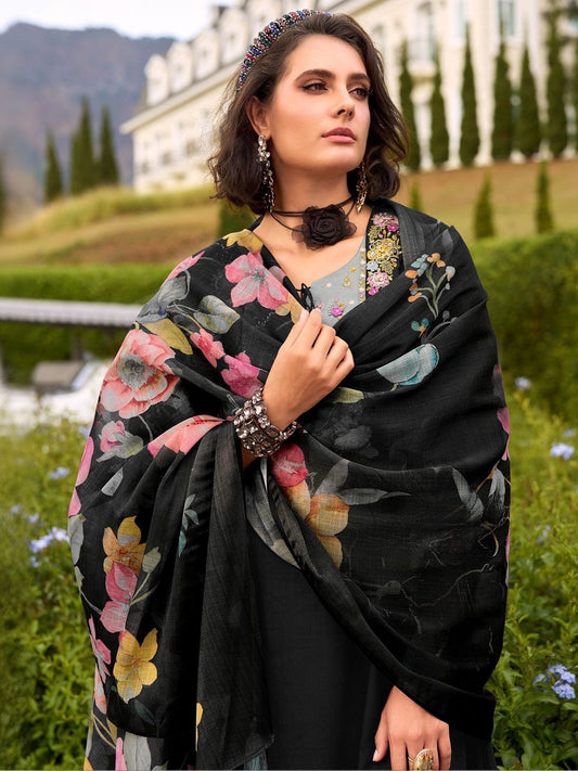 Women Floral Embroidered Regular Thread Work Pure Cotton Kurta with Trousers & With Dupatta