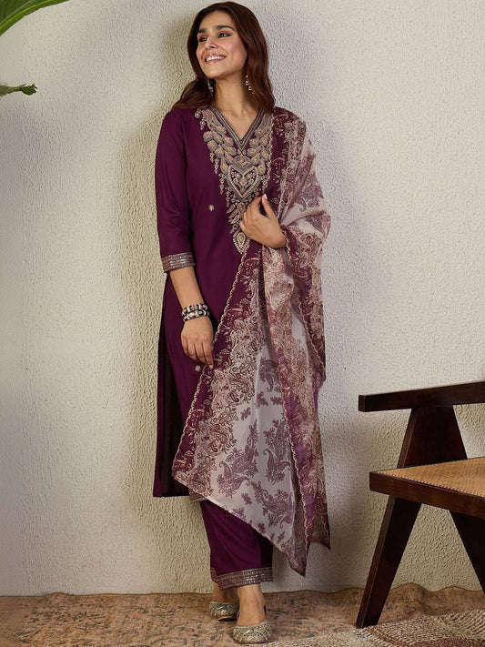 Women Ethnic Motifs Embroidered Regular Thread Work Kurta with Trousers & Dupatta