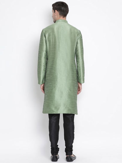 Men's Mint Green Silk Blend Straight Kurta Pyjama Set