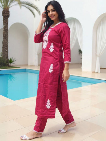 Women Ethnic Motifs Embroidered Regular Thread Work Kurta with Trousers