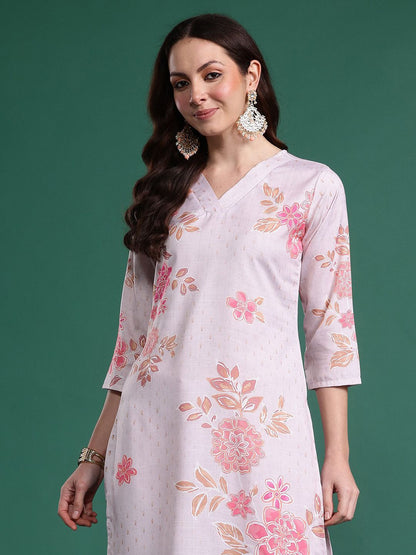 Dhiyona IE Floral Printed V-Neck Tunic With Trouser