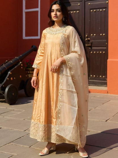 Women Ethnic Motifs Embroidered Kurta with Palazzos & With Dupatta