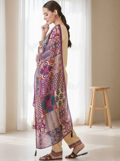 Ethnic Motifs Embroidered Regular Thread Work Kurta With Trouser & Dupatta