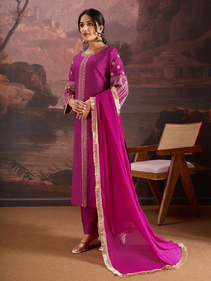 Dhiyona PD Women Ethnic Motifs Embroidered Kurta With Trouser And Dupatta