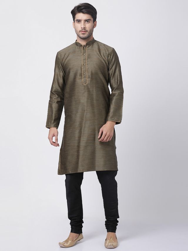 Men's Black Silk Blend Straight Kurta Pyjama Set