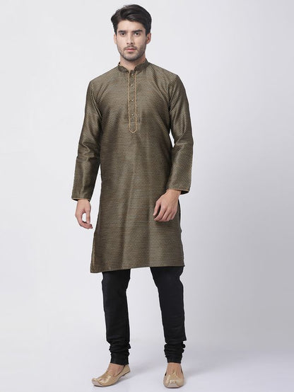 Men's Black Silk Blend Straight Kurta Pyjama Set