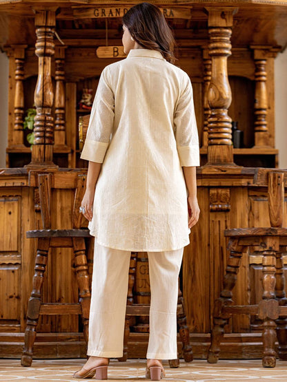 Dhiyona IE Floral Embroidered Thread Work Pure Cotton Shirt with Trousers