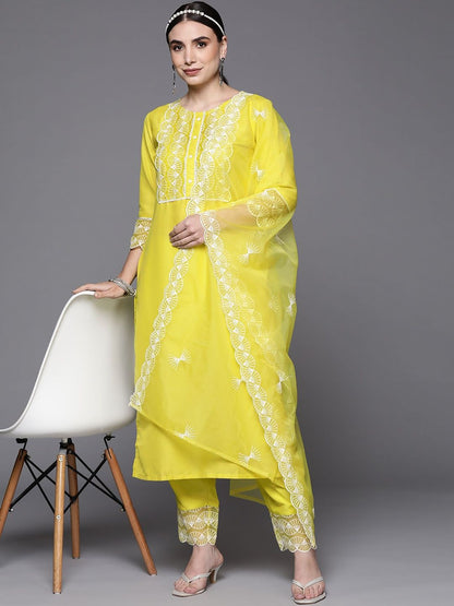 Women Ethnic Motifs Embroidered Thread Work Kurta with Trousers & Dupatta