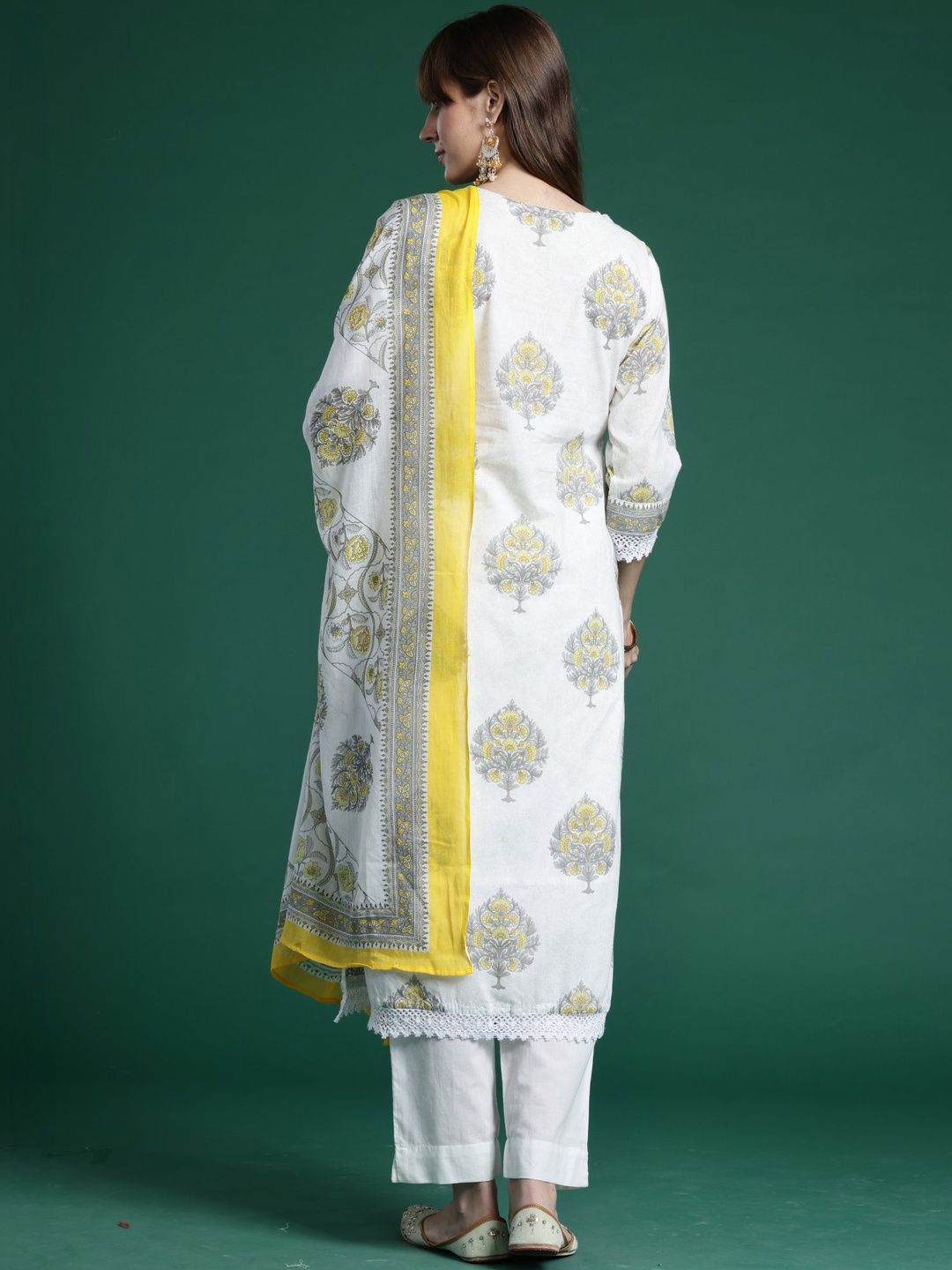 Women Ethnic Motifs Printed Regular Pure Cotton Kurta with Trousers & With Dupatta