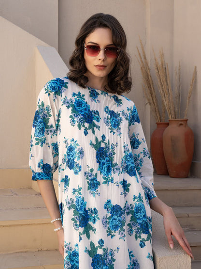 Dhiyona IE Floral Printed Pure Cotton Tunic With Trousers Co-Ords
